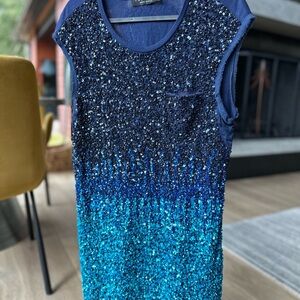 Sequined blue ombré mini dress. Italian designer size M